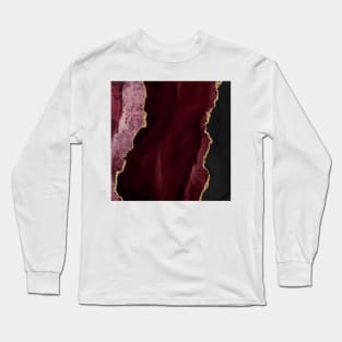 Watercolor Agate in Burgundy Wine and Turquoise with Glitter Veins Long Sleeve T-Shirt